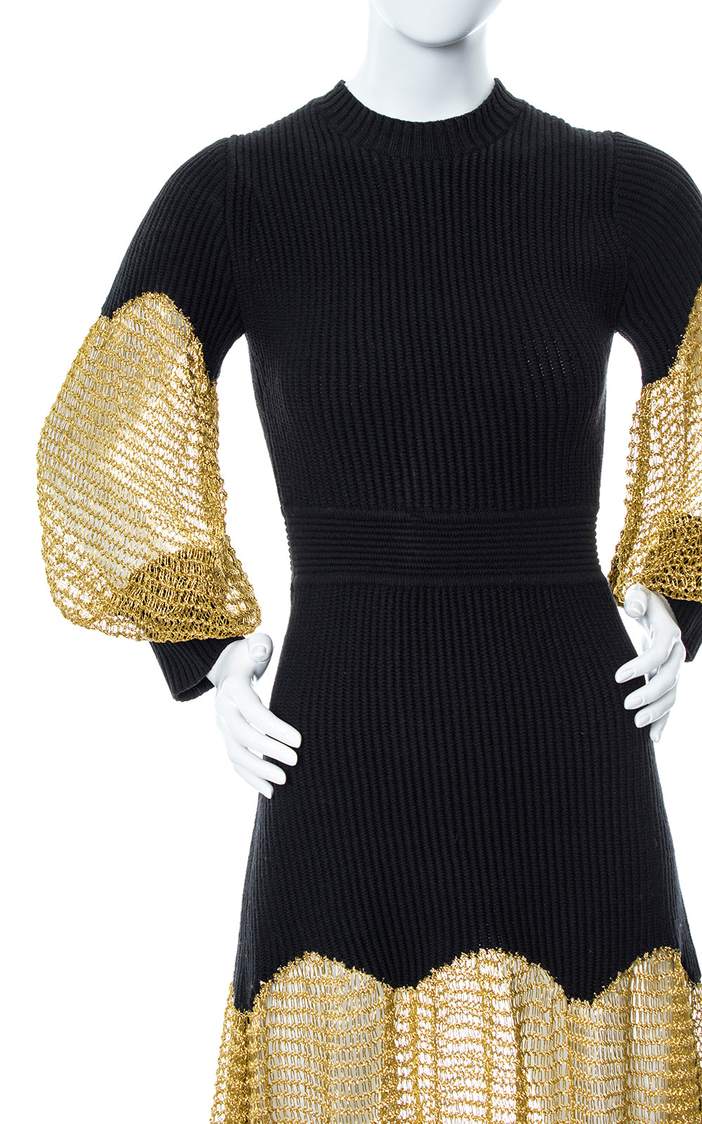 Modern 1930s 30s Art Deco Inspired Metallic Gold & Black Knit Dress Birthday Life Vintage