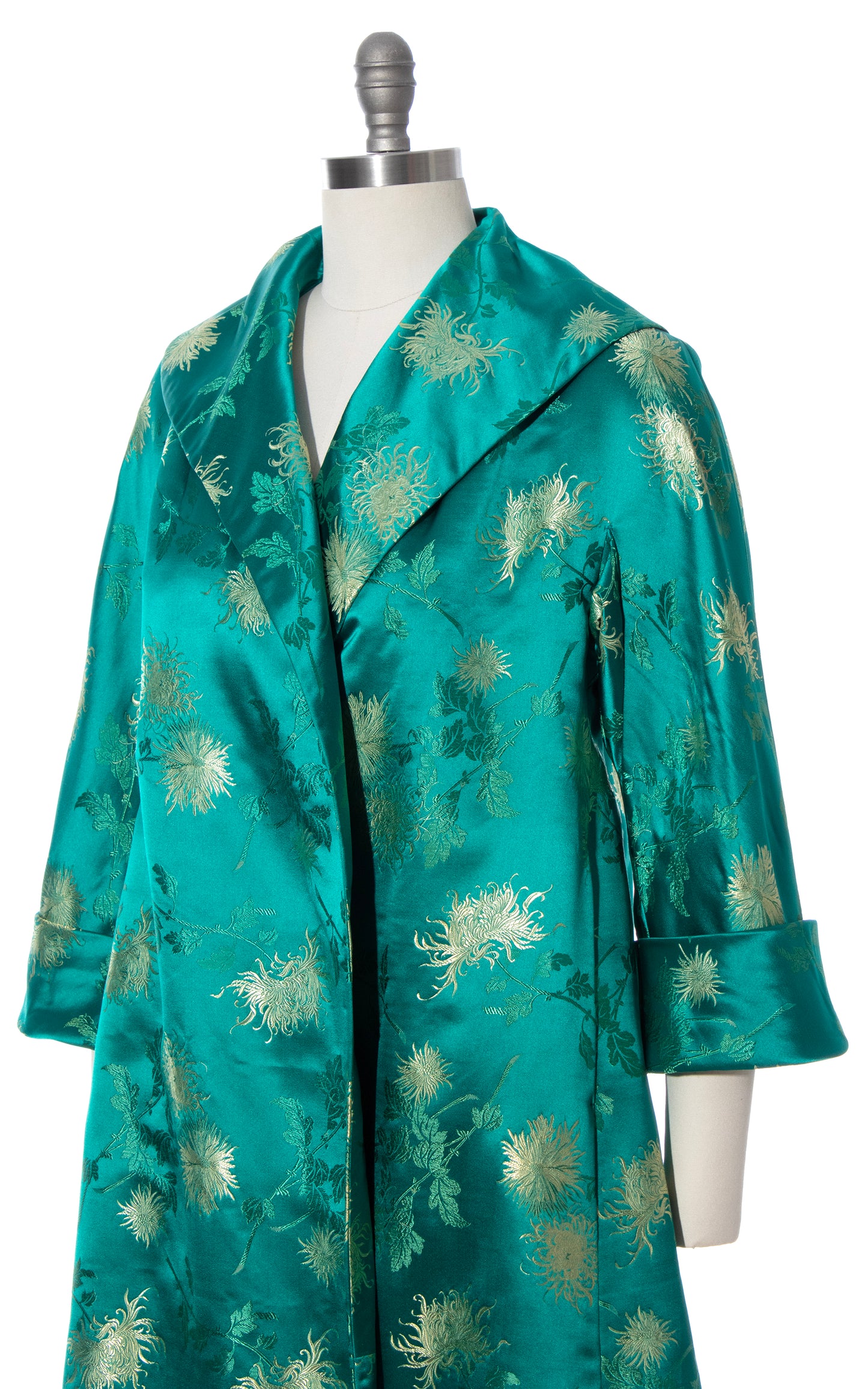 Vintage 60s 1960s Chrysanthemum Silk Satin Jacquard Swing Coat Birthday Life Vintage