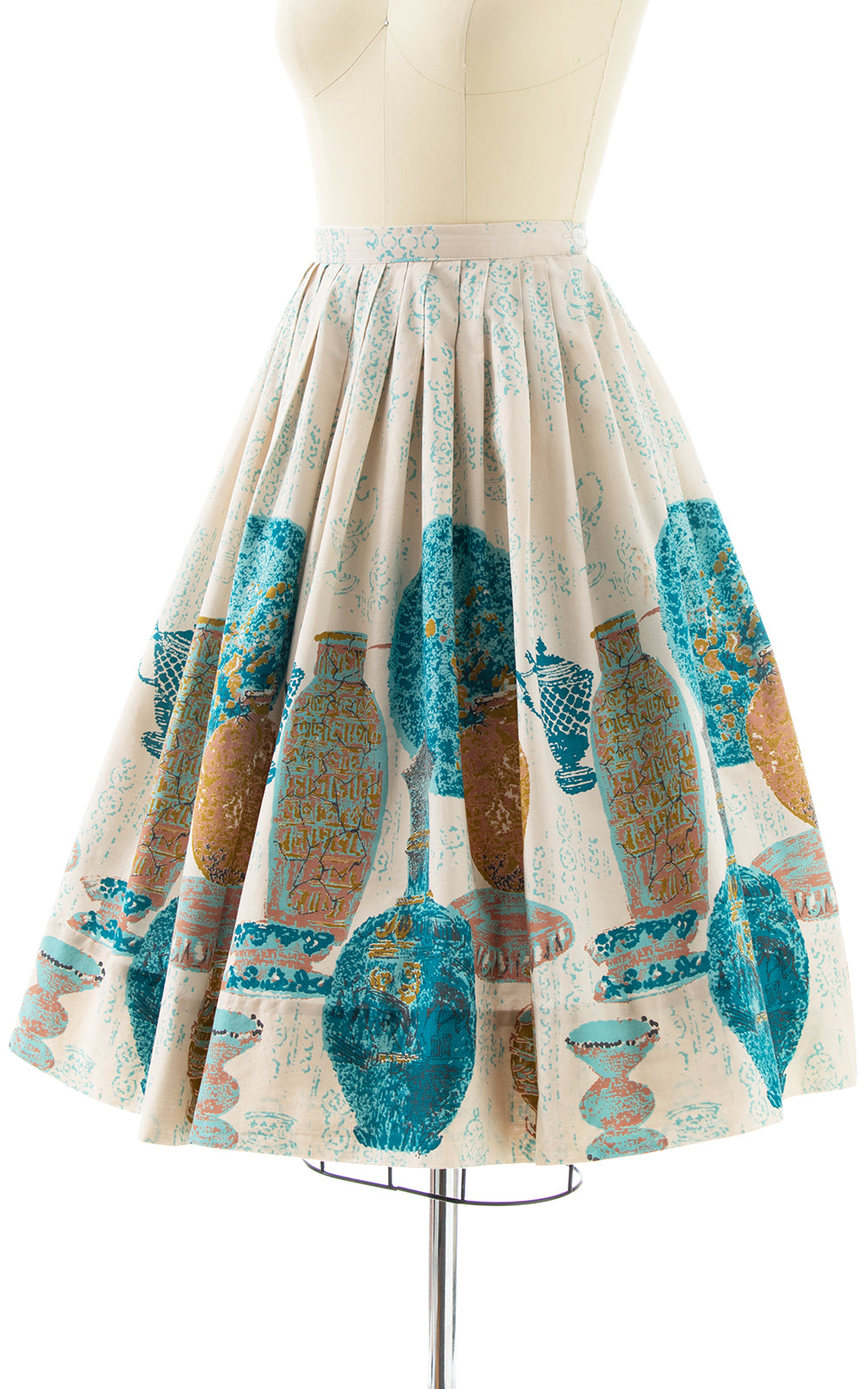 1950s Pottery Novelty Border Print Skirt | small