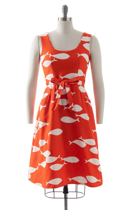 1970s Fish Novelty Print Cotton Sundress | x-small/small