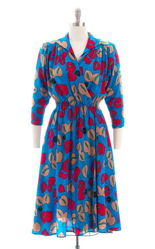 1980s Floral Silk Day Dress