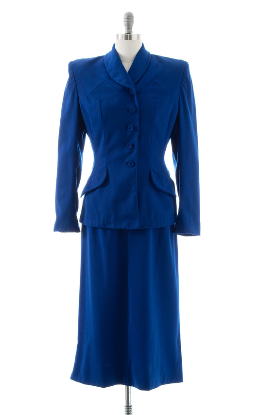 1940s Royal Blue Wool Skirt Suit | medium