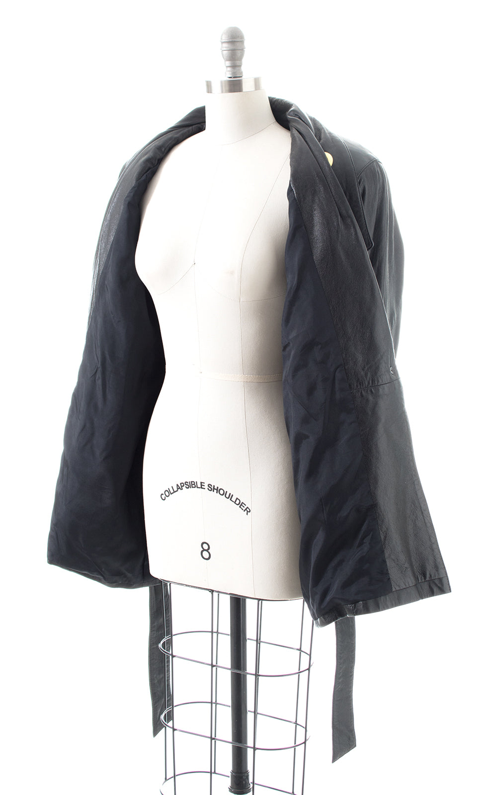 1980s 1990s Gold Grommet & Black Leather Belted Jacket