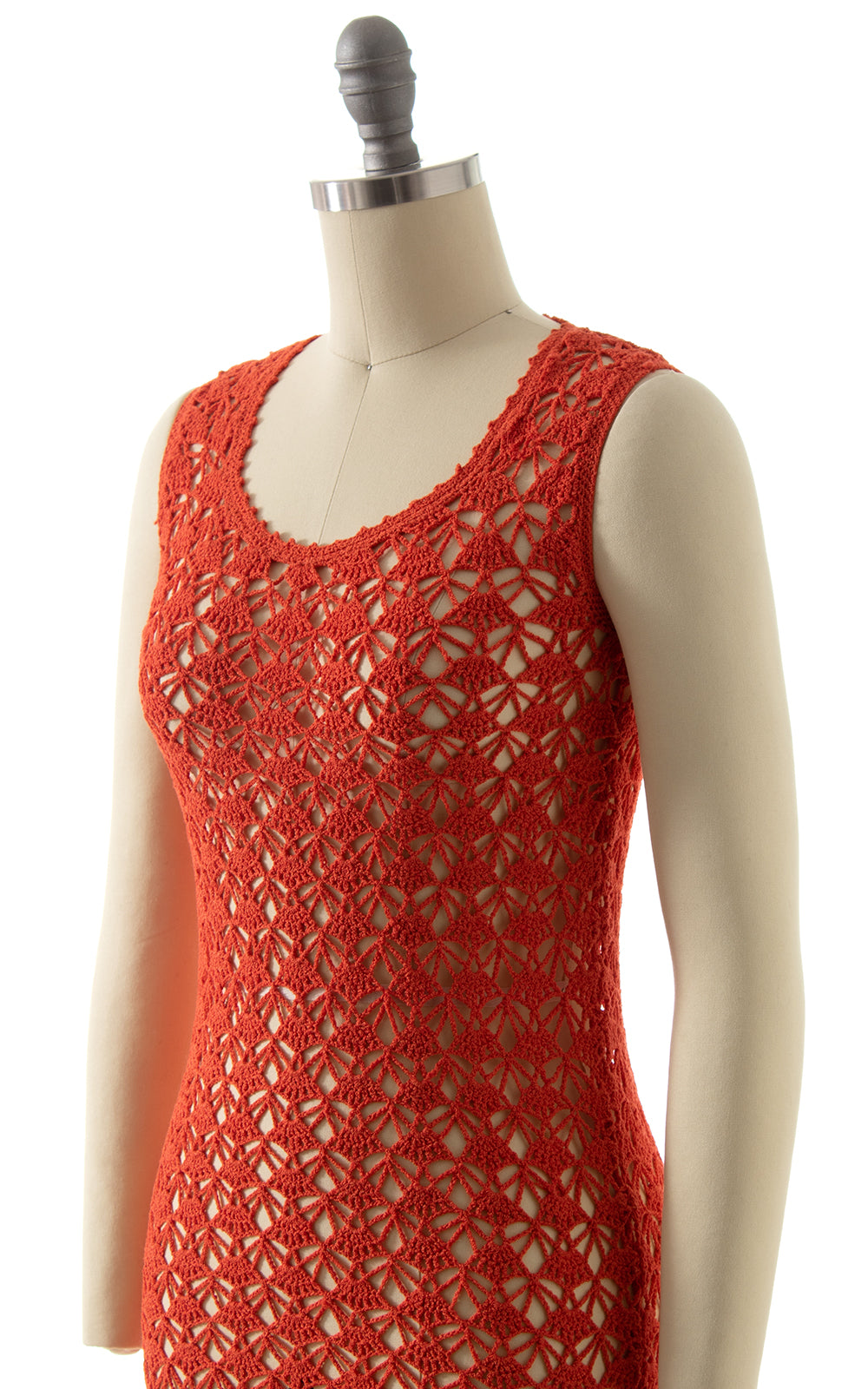 1970s Orange Crochet Maxi Dress BirthdayLifeVintage