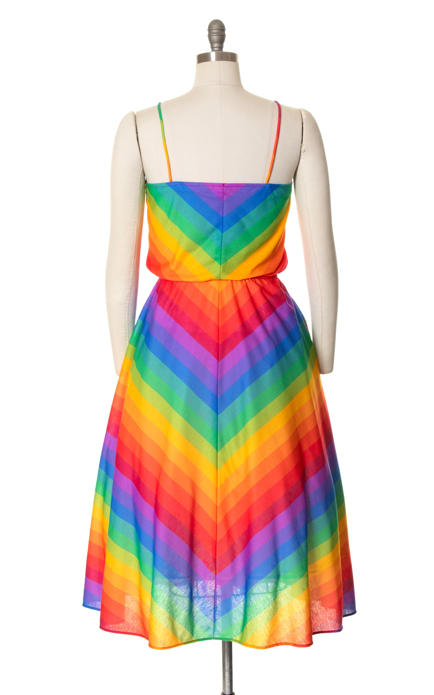 1970s 1980s Chevron Rainbow Sundress with Pockets | small/medium