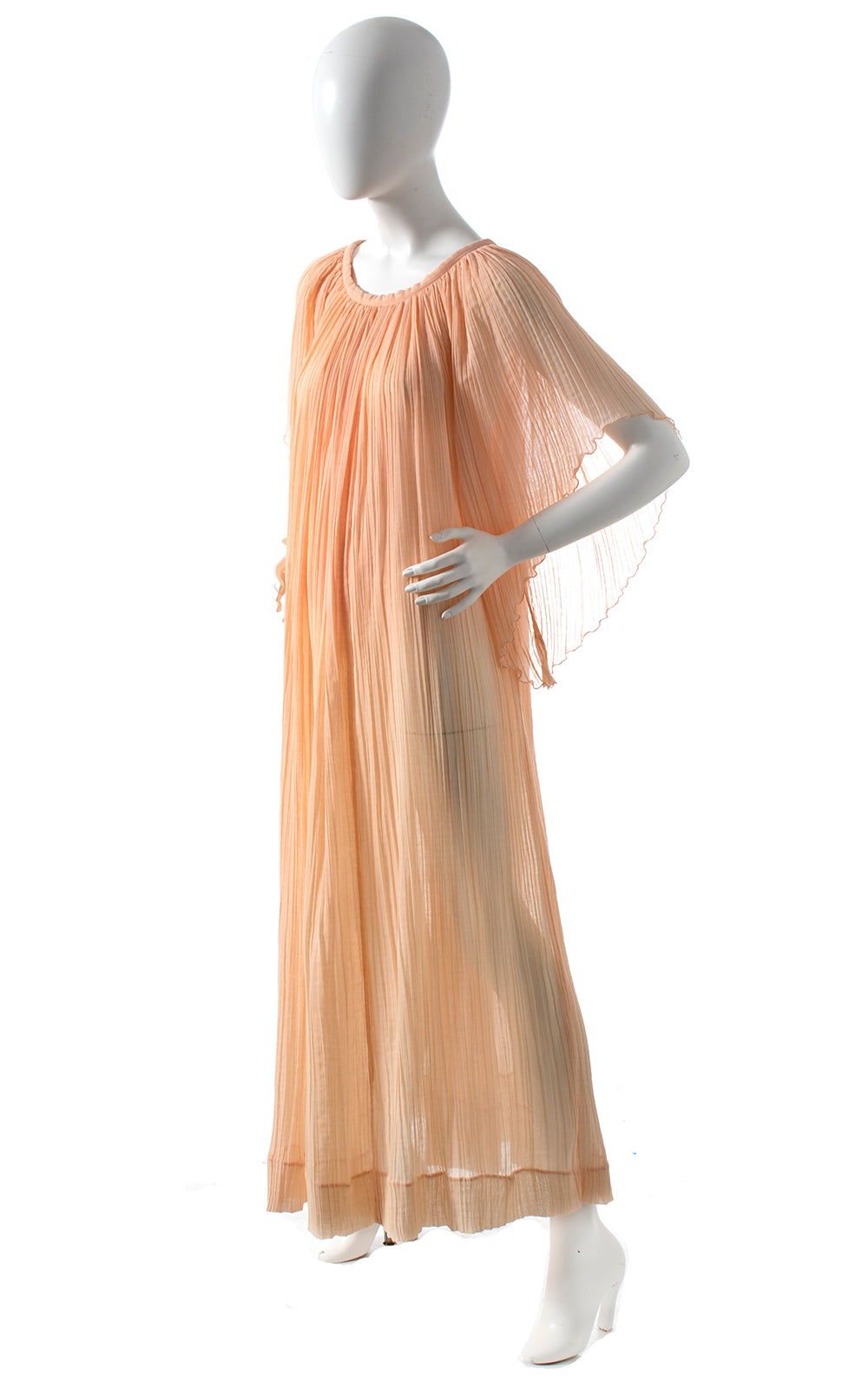 1970s Peach Cotton Gauze Angel Sleeve Maxi Dress | x-small/small/medium/large/x-large