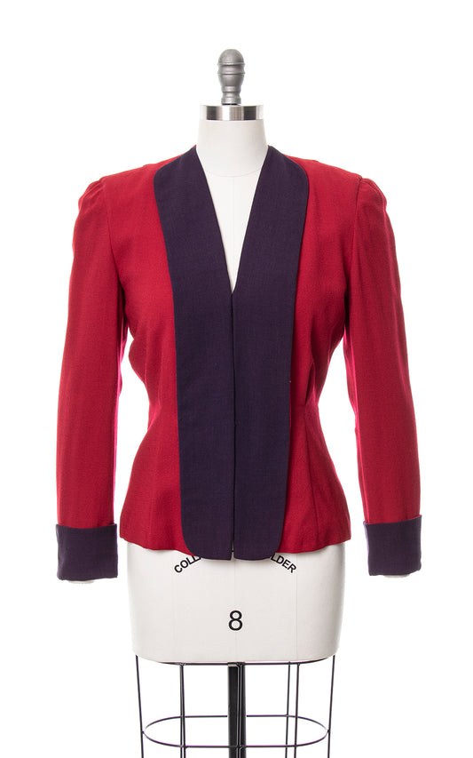 Vintage 1940s Color Block Wool Crepe Red Purple Blazer small Birthday Life Vintage
