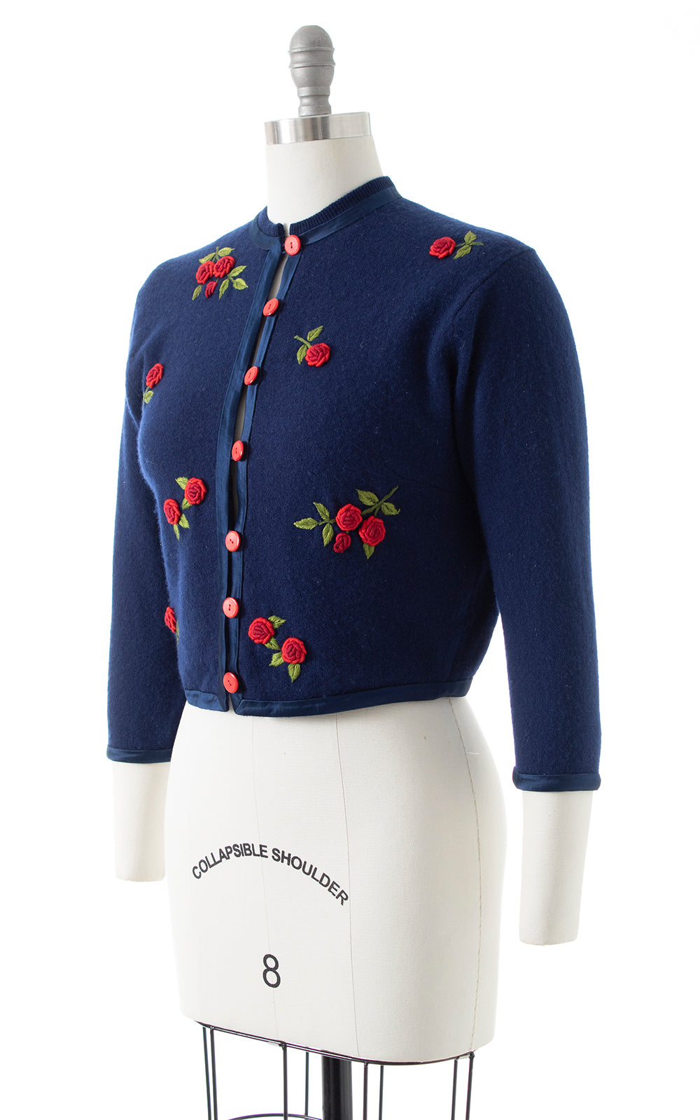 1950s Rose Embroidered Wool Cardigan | small/medium