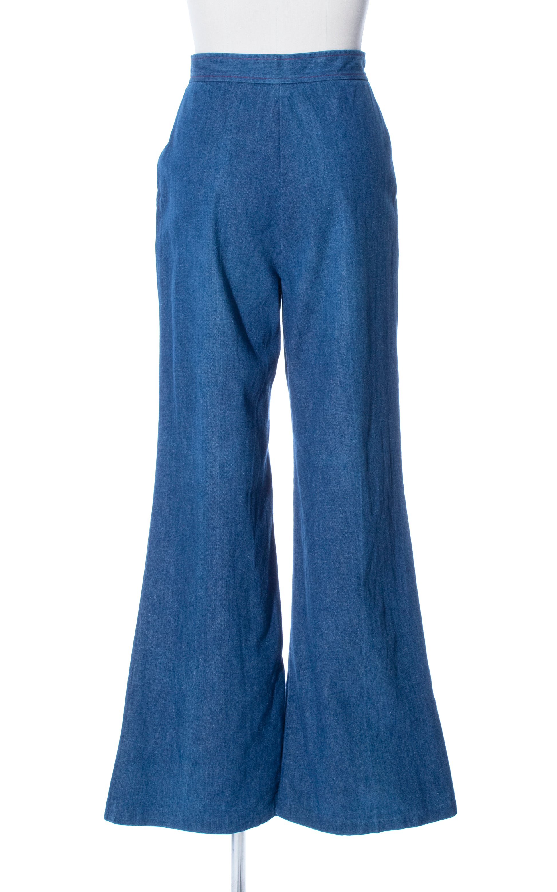 Vintage 70s 1970s Denim High Waisted Medium Blue Wash Flared Bell Bottom Jeans Birthday Life Vintage