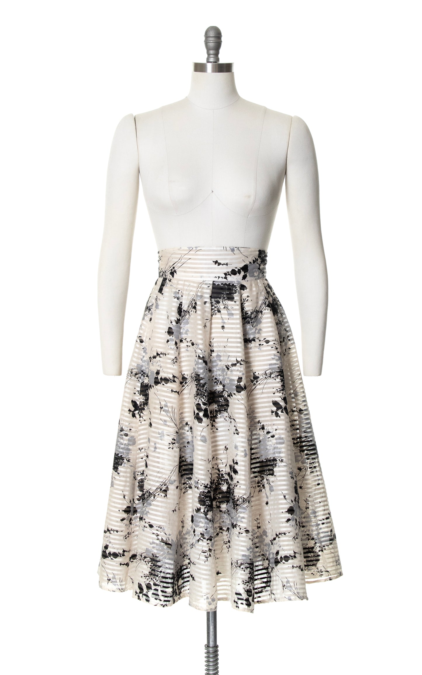 Vintage 50s 1950s Foliage Printed Cotton Full Swing Skirt High Waisted Tulle Petticoat BirthdayLifeVintage