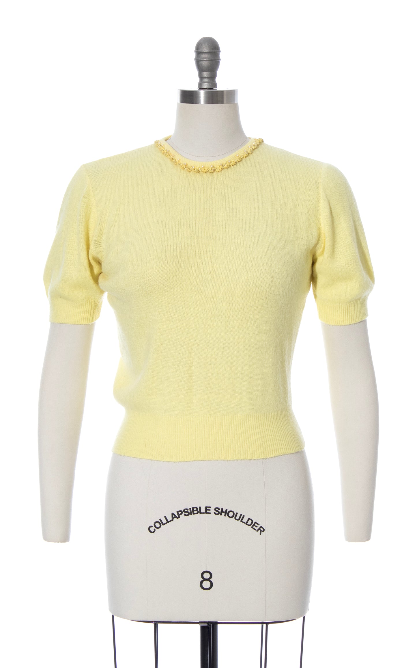 Vintage 50s 60s 1950s 1960s Beaded Light Yellow Knit Acrylic Sweater Top BirthdayLifeVintage