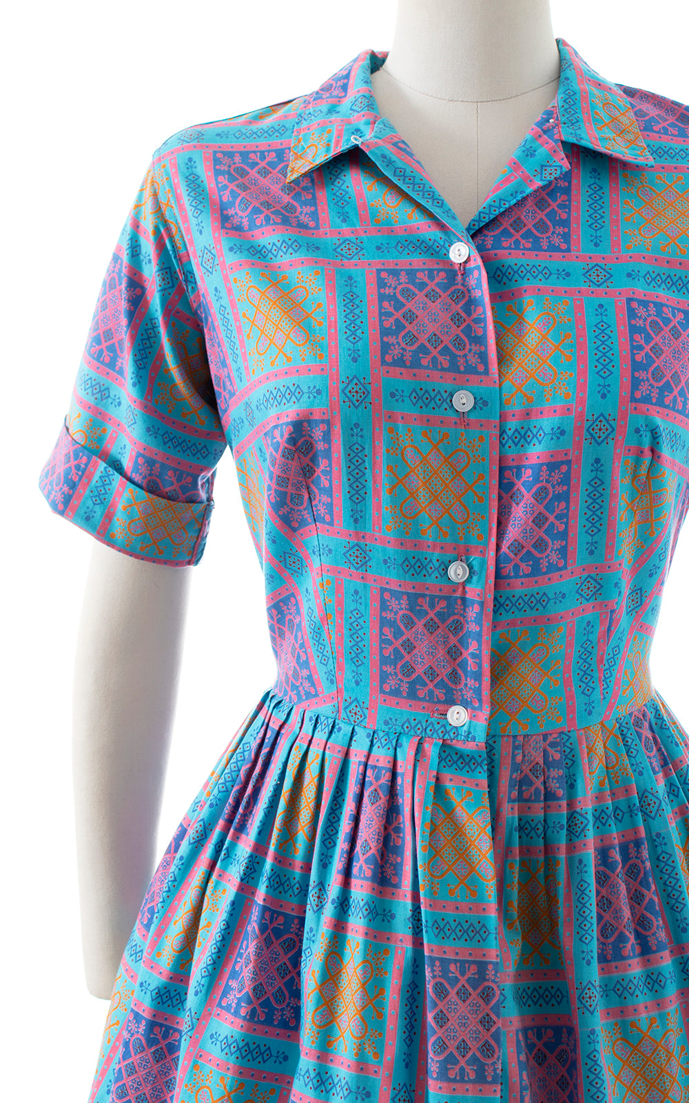 1960s Geometric Cotton Shirt Dress | medium