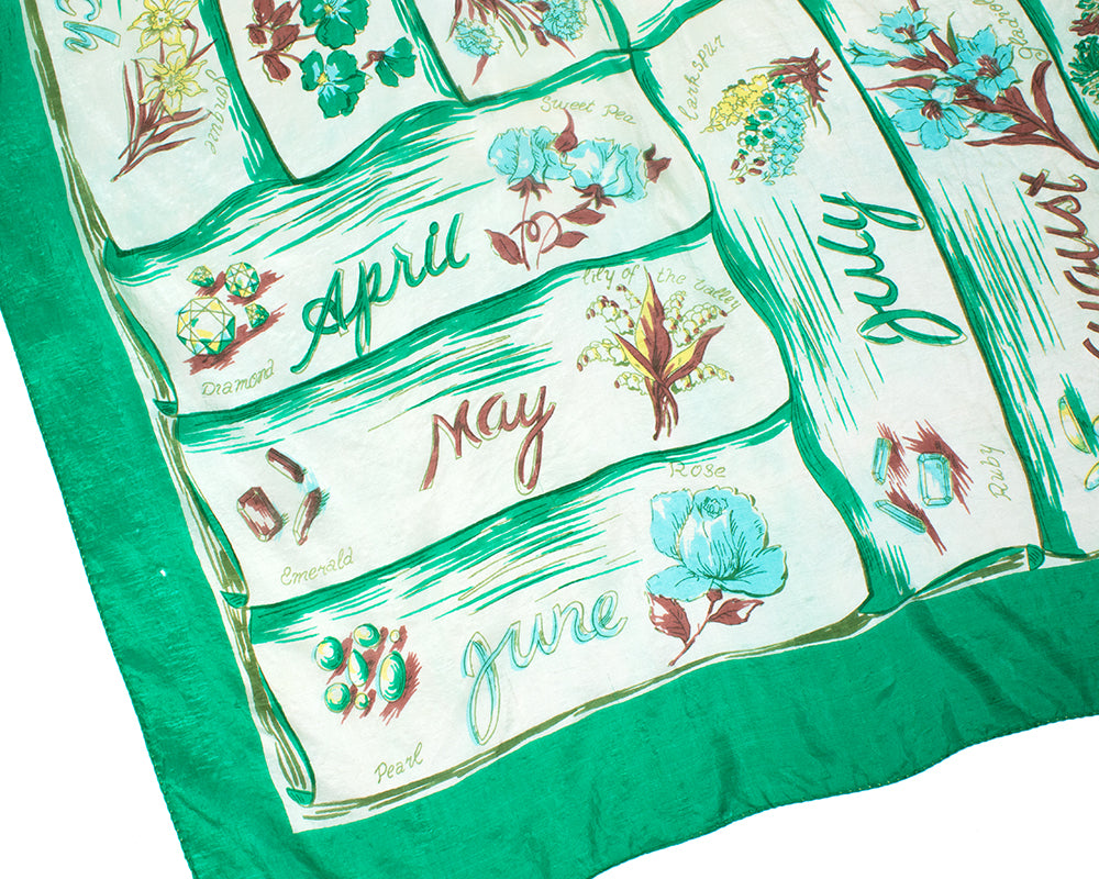 1940s 1950s Birthstone Flowers Birthday Silk Scarf BirthdayLifeVintage