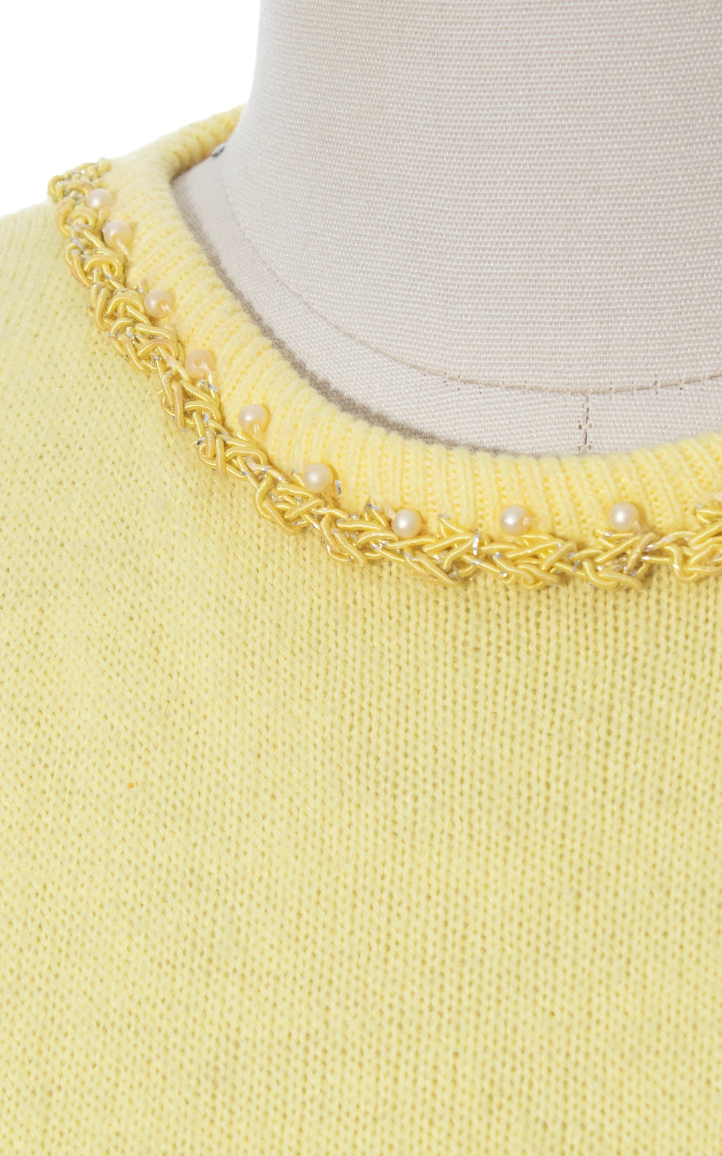 Vintage 50s 60s 1950s 1960s Beaded Light Yellow Knit Acrylic Sweater Top BirthdayLifeVintage