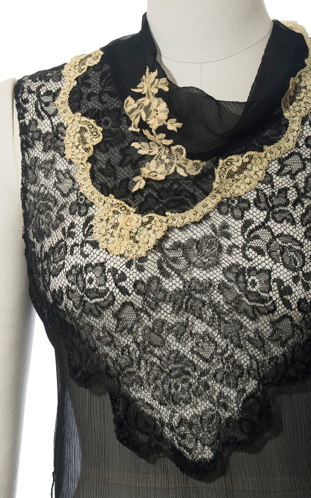 1920s Sheer Silk Chiffon & Lace Dress