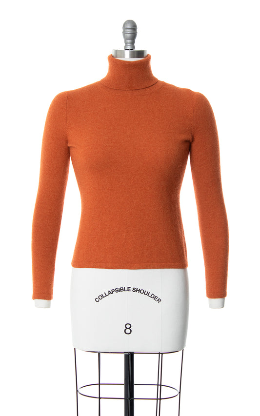 Vintage 1990s 90s Burnt Orange Knit Cashmere Turtleneck Sweater Birthday Life Vintage