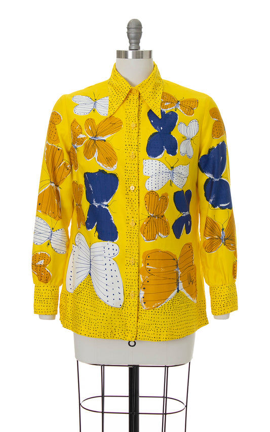 1970s VERA NEUMANN Butterfly Novelty Print Blouse