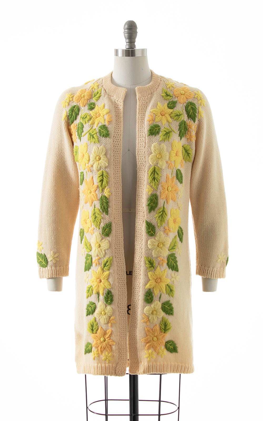 1960s Floral Embroidered Wool Sweater Coat | small