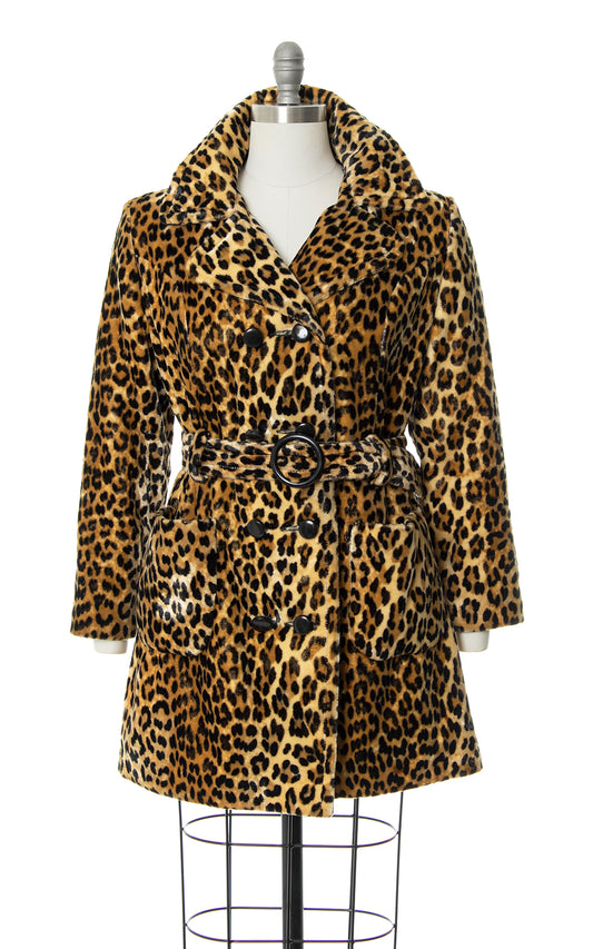 Vintage 1970s 70s Leopard Print Faux Fur Belted Coat Birthday Life Vintage