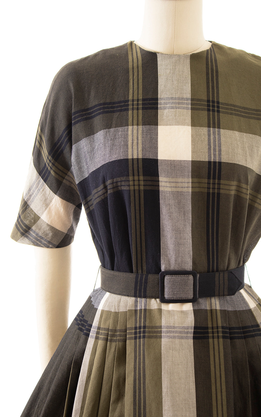 1950s 1960s Green Plaid Day Dress | x-small Birthday Life Vintage 1950s 1960s Green Plaid Day Dress | x-small Birthday Life Vintage