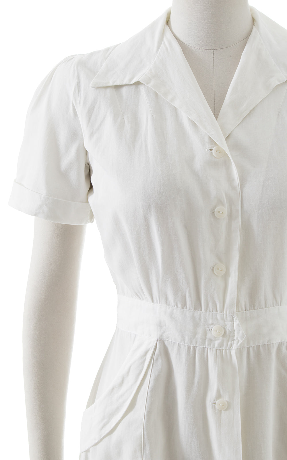 1940s White Cotton Shirtwaist Dress