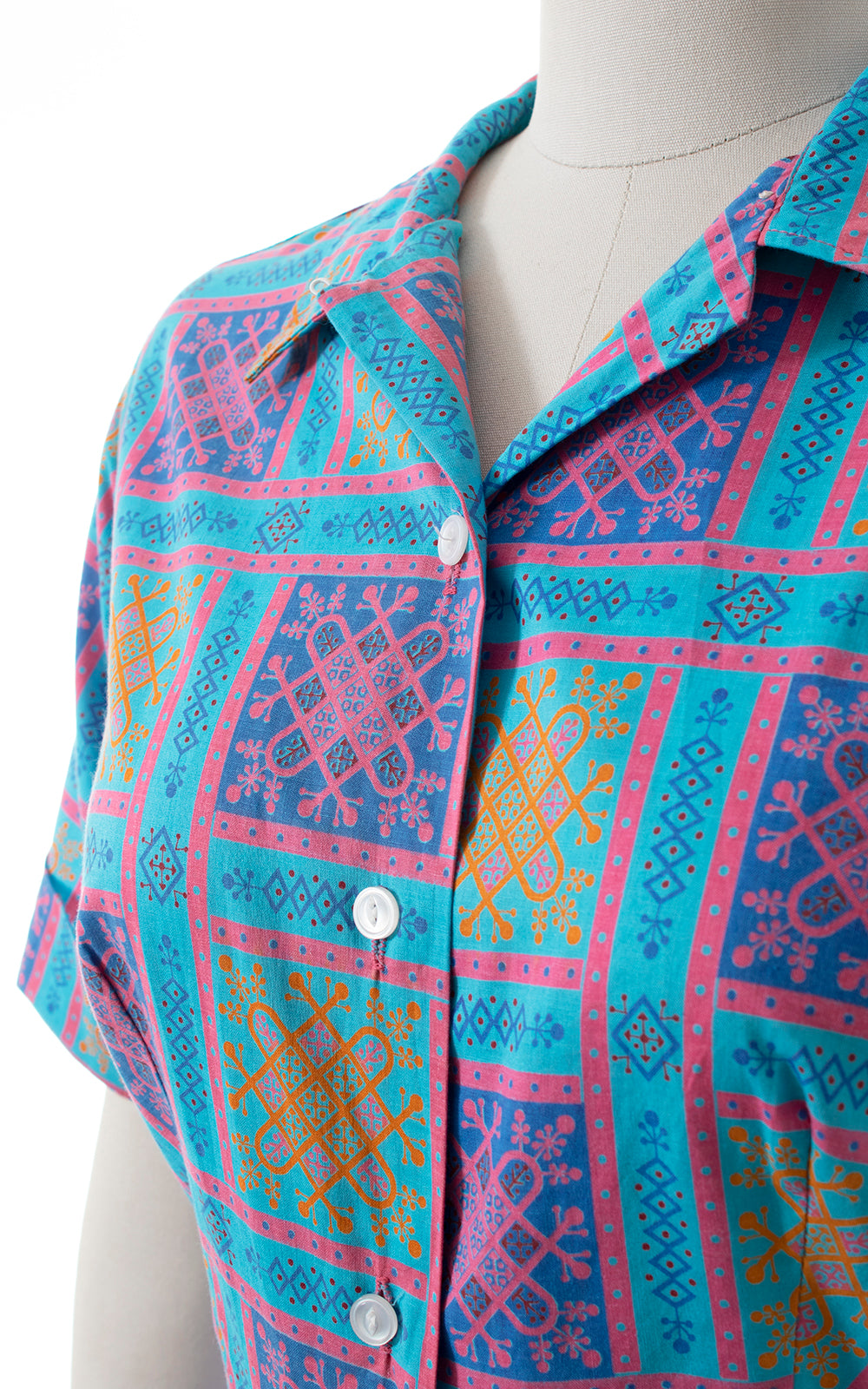 1960s Geometric Cotton Shirt Dress | medium