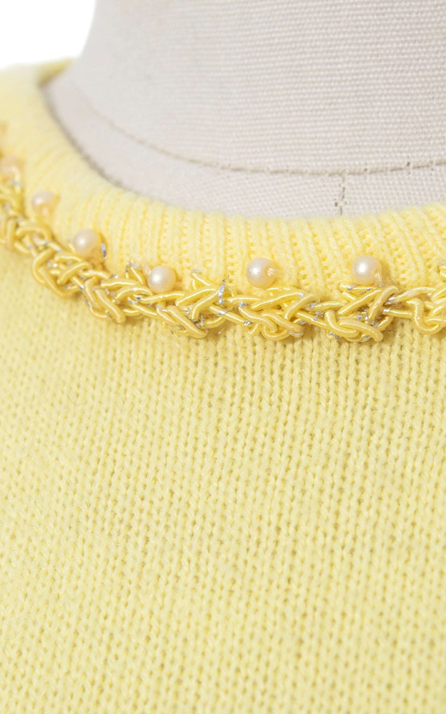 Vintage 50s 60s 1950s 1960s Beaded Light Yellow Knit Acrylic Sweater Top BirthdayLifeVintage