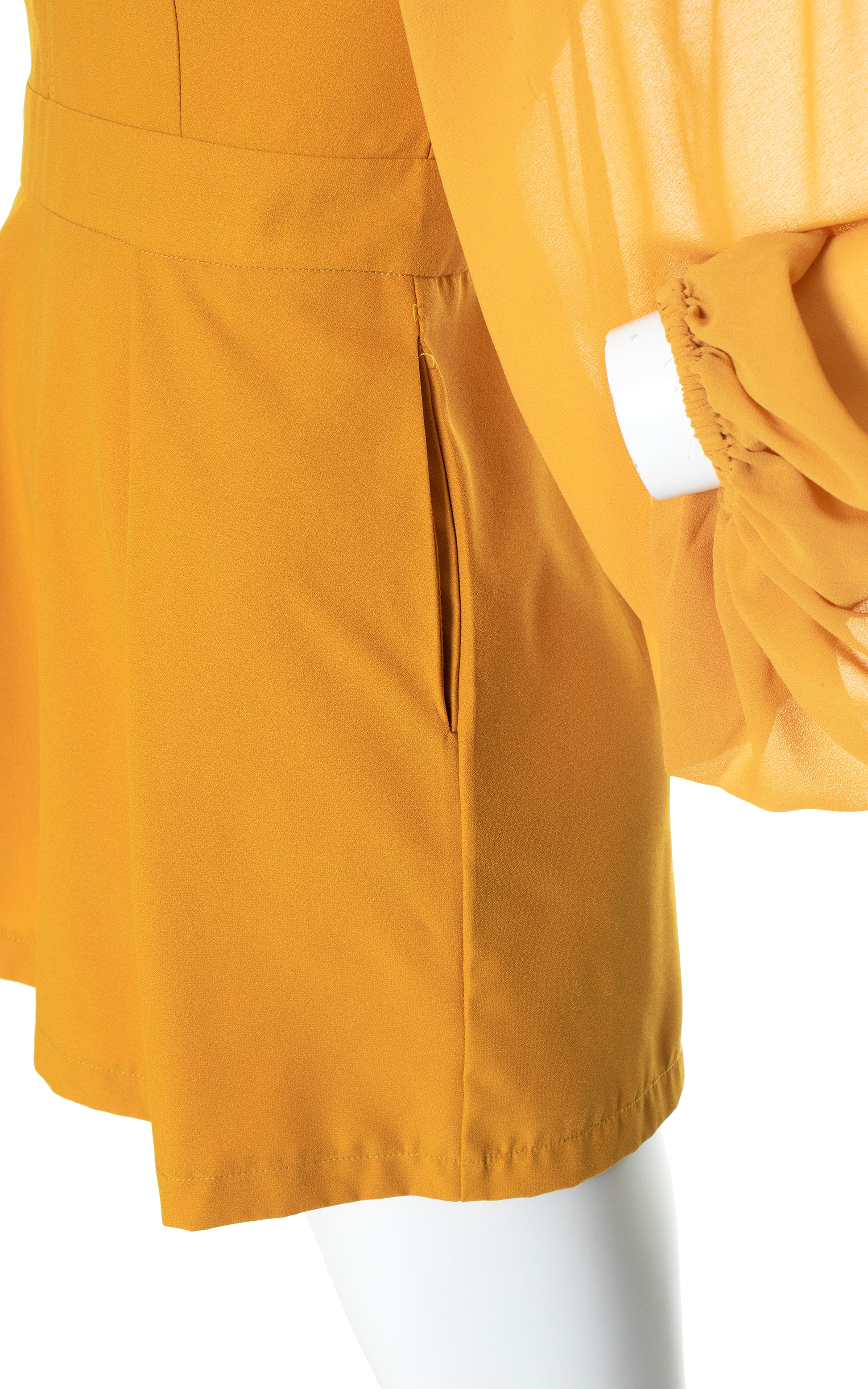 Vintage 1960s 60s Style Golden Mustard Yellow Chiffon Balloon Sleeve Romper Shorts BirthdayLifeVintage