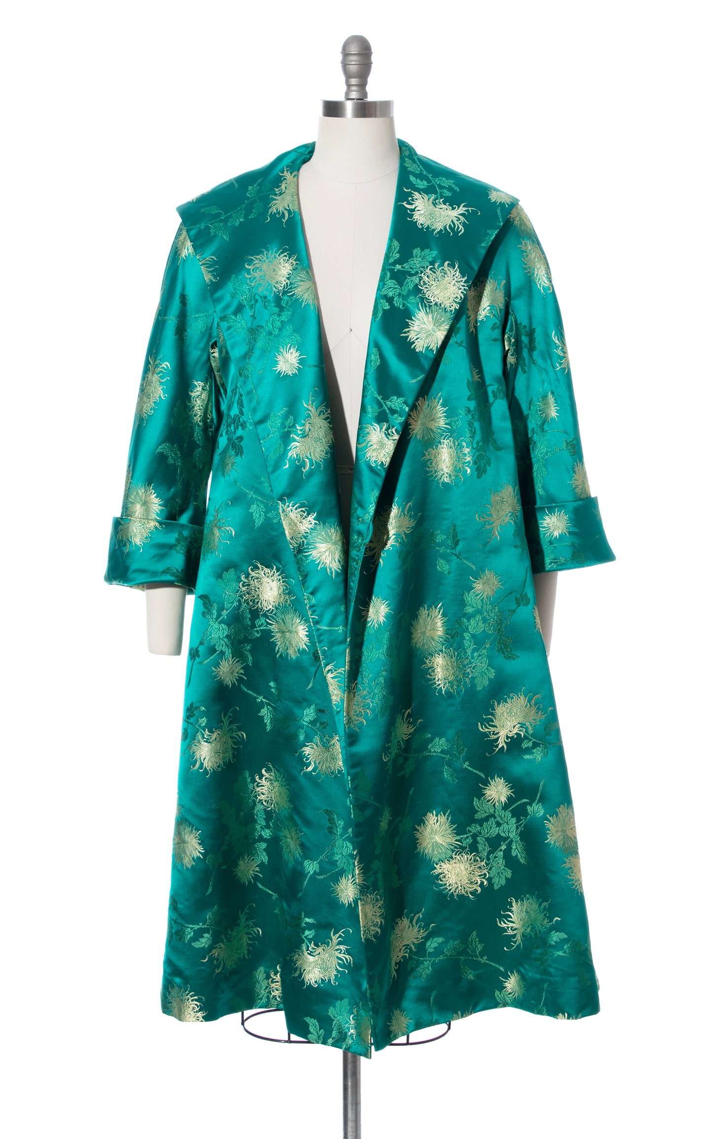 Vintage 60s 1960s Chrysanthemum Silk Satin Jacquard Swing Coat Birthday Life Vintage