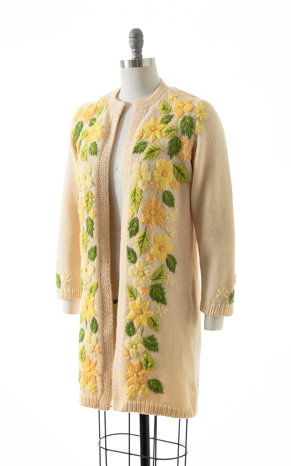 1960s Floral Embroidered Wool Sweater Coat | small