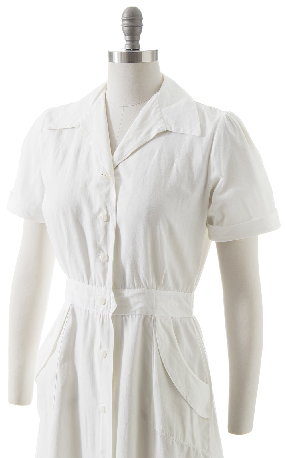 $65 DRESS SALE /// 1940s White Cotton Shirtwaist Dress