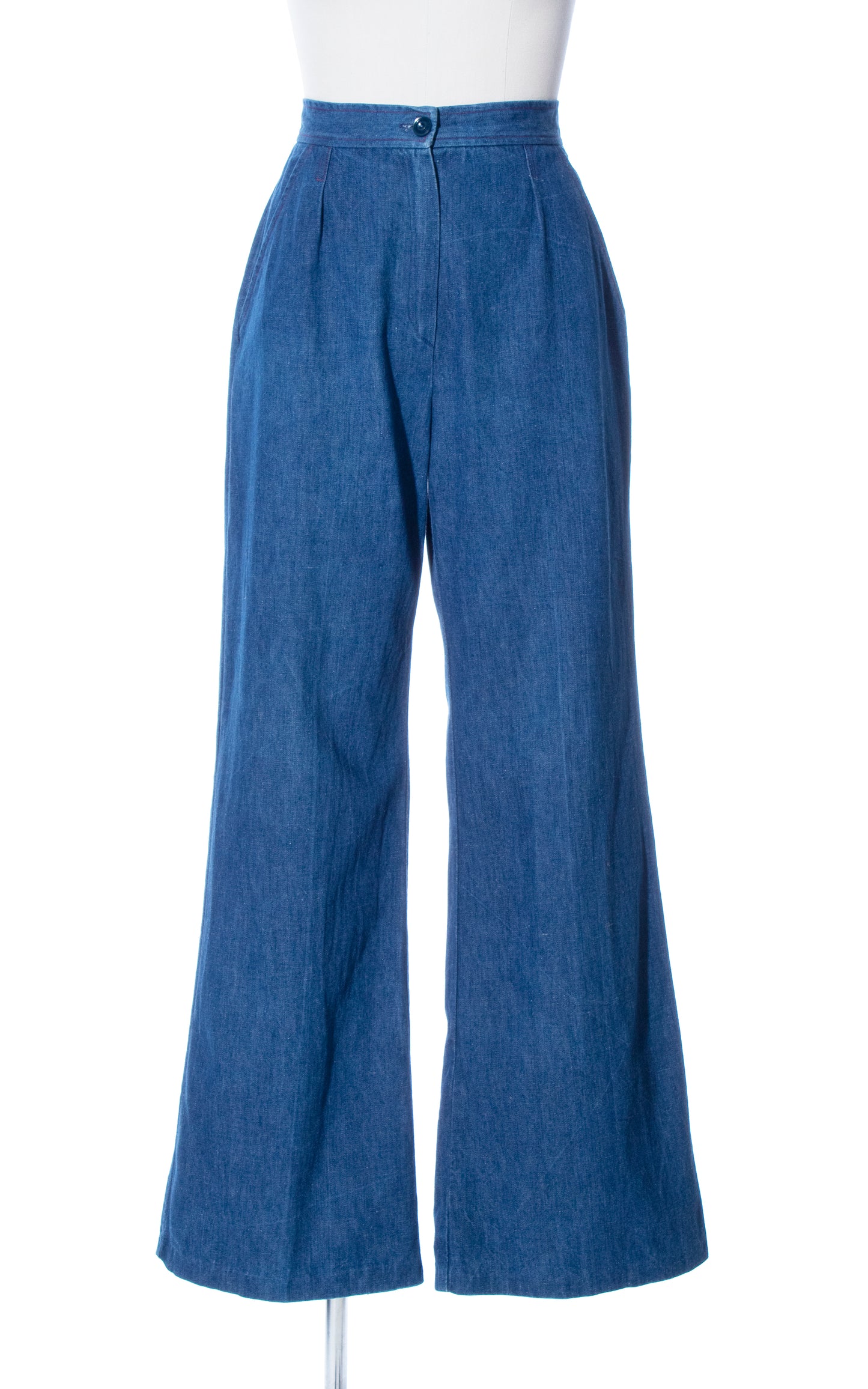 Vintage 70s 1970s Denim High Waisted Medium Blue Wash Flared Bell Bottom Jeans Birthday Life Vintage