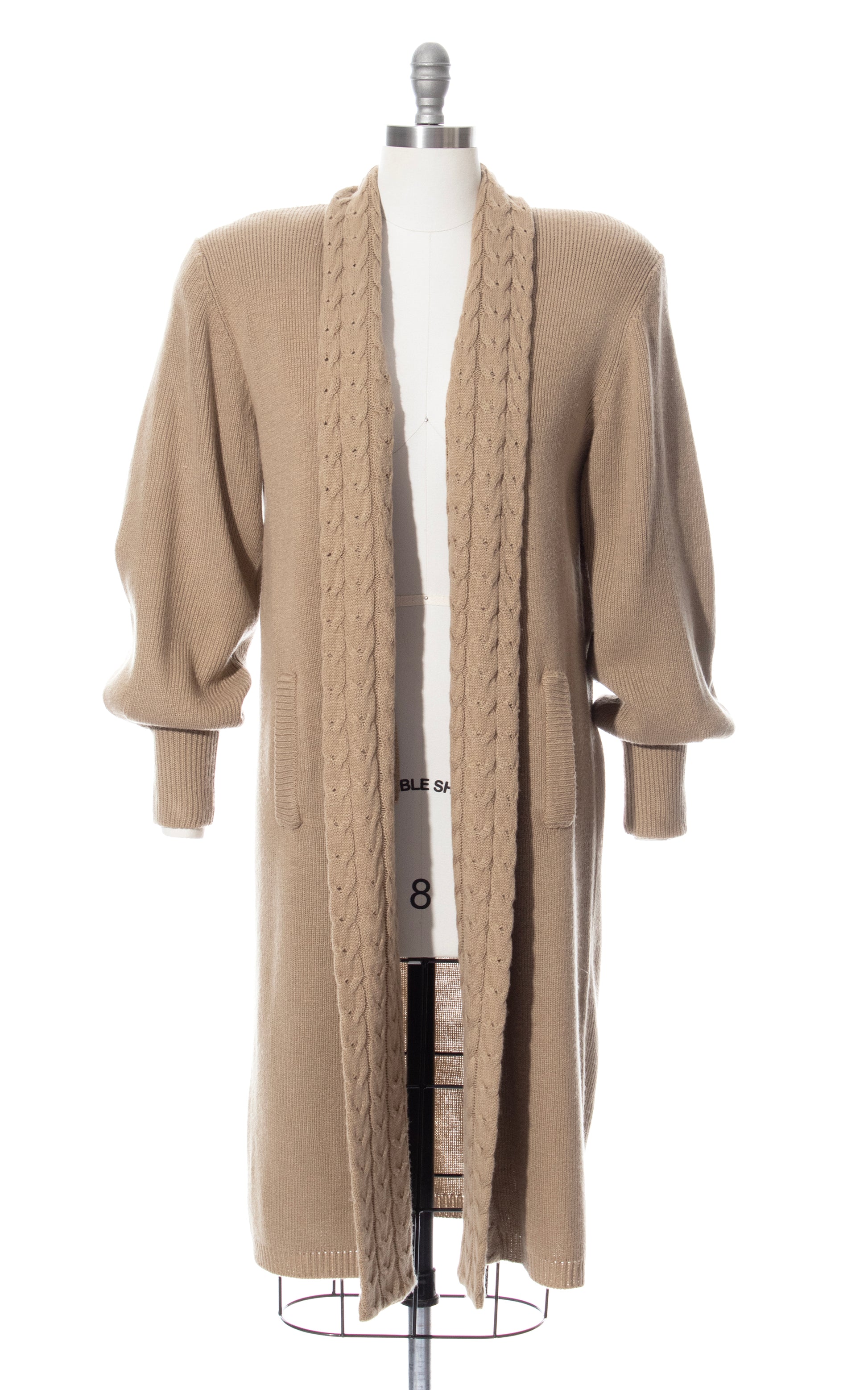 Vintage 80s 1980s Knit Acrylic Long Tan Brown Sweater Coat BirthdayLifeVintage