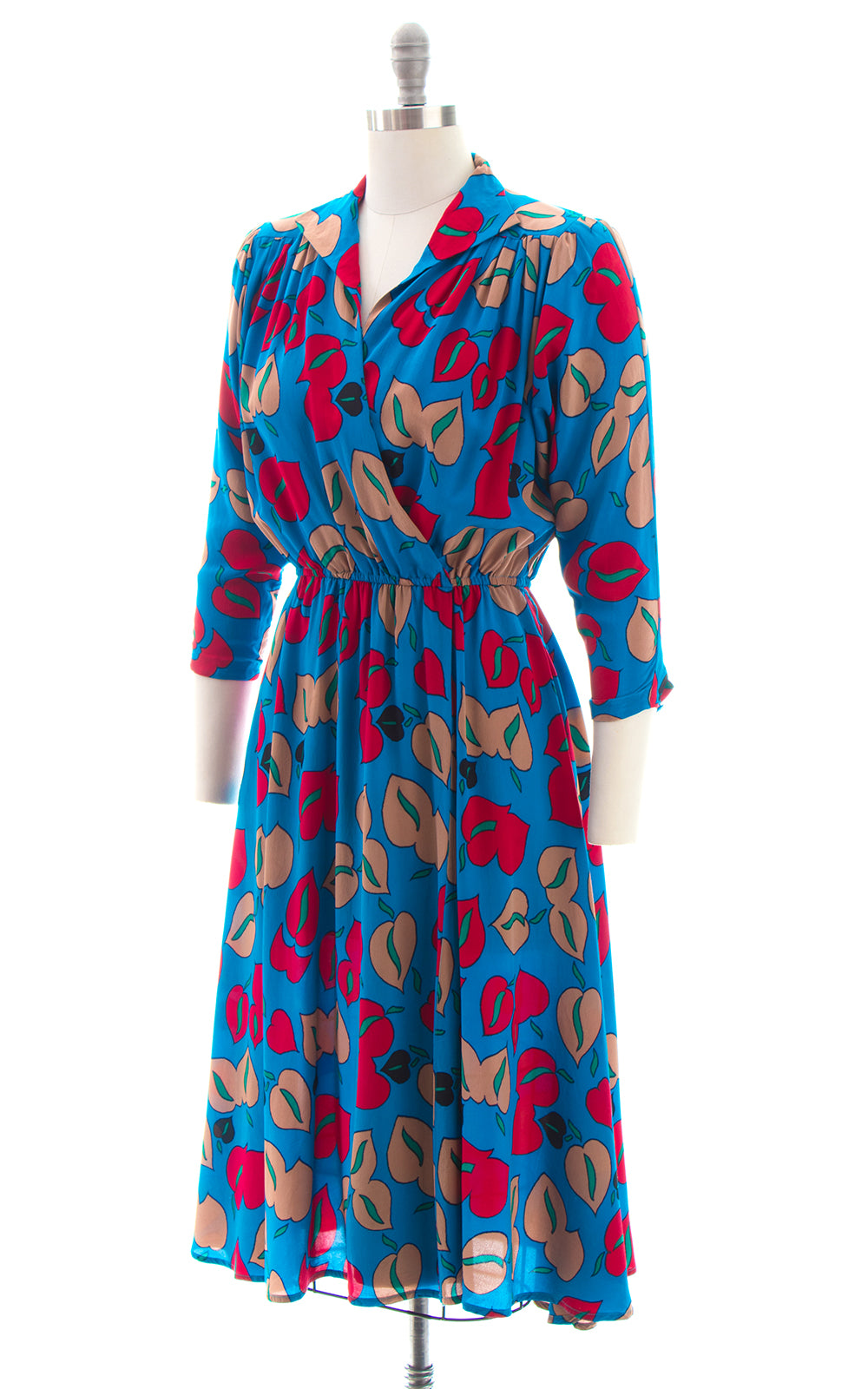 1980s Floral Silk Day Dress