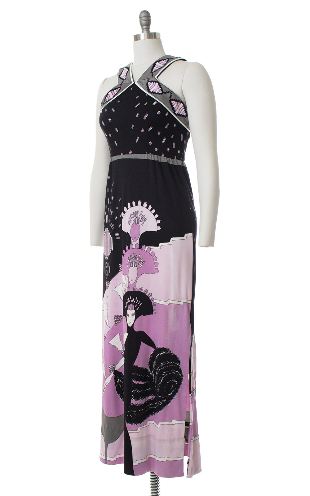 1960s Paganne Erte Art Deco Novelty Print Jersey Dress