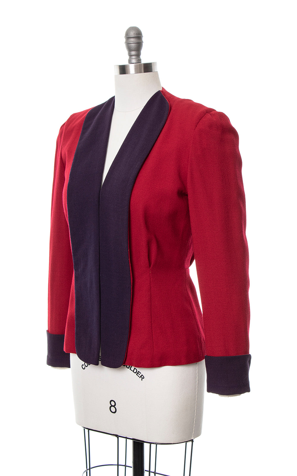 Vintage 1940s Color Block Wool Crepe Red Purple Blazer small Birthday Life Vintage