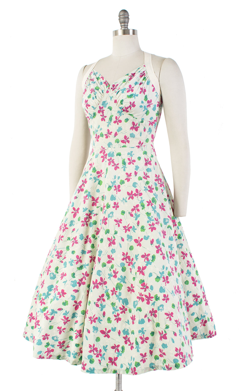 1950s Floral Halter Strap Cotton Sundress | small/medium