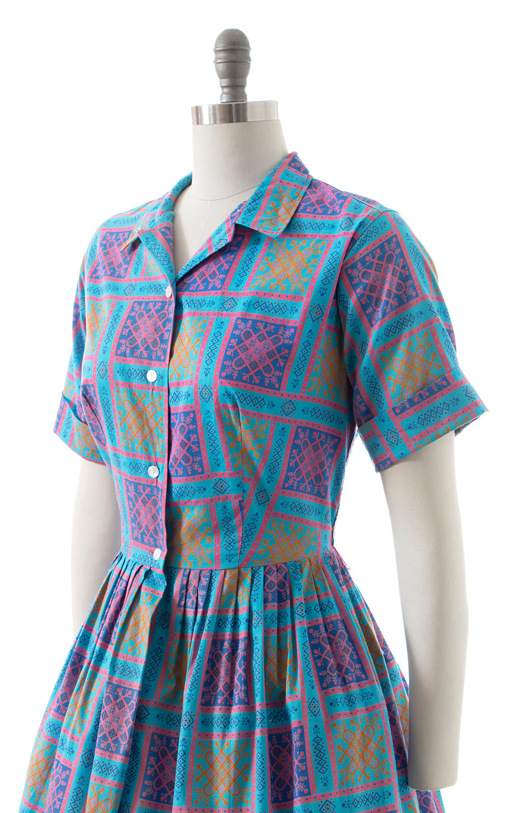 1960s Geometric Cotton Shirt Dress | medium