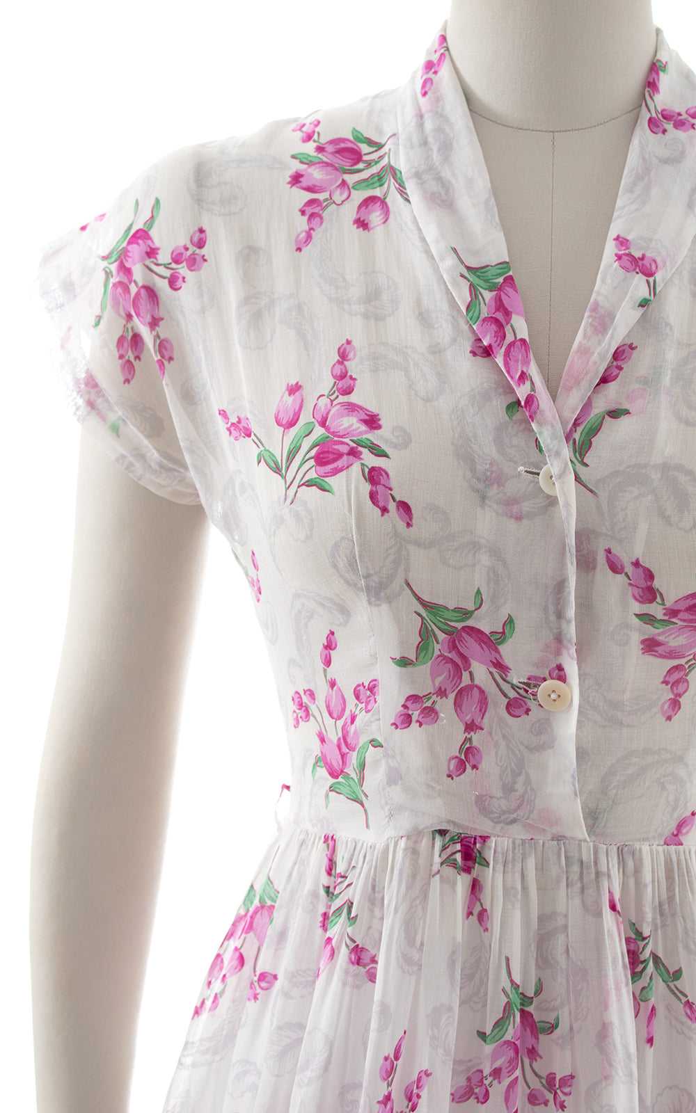1950s Sheer Floral Shirtwaist Dress | small