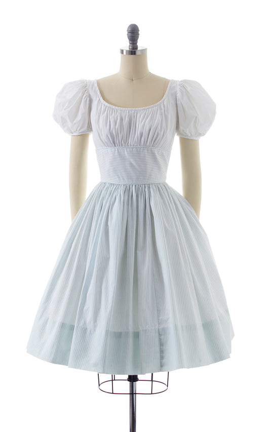 1950s CANDI JONES Puff Sleeve Striped Cotton Dress | x-small