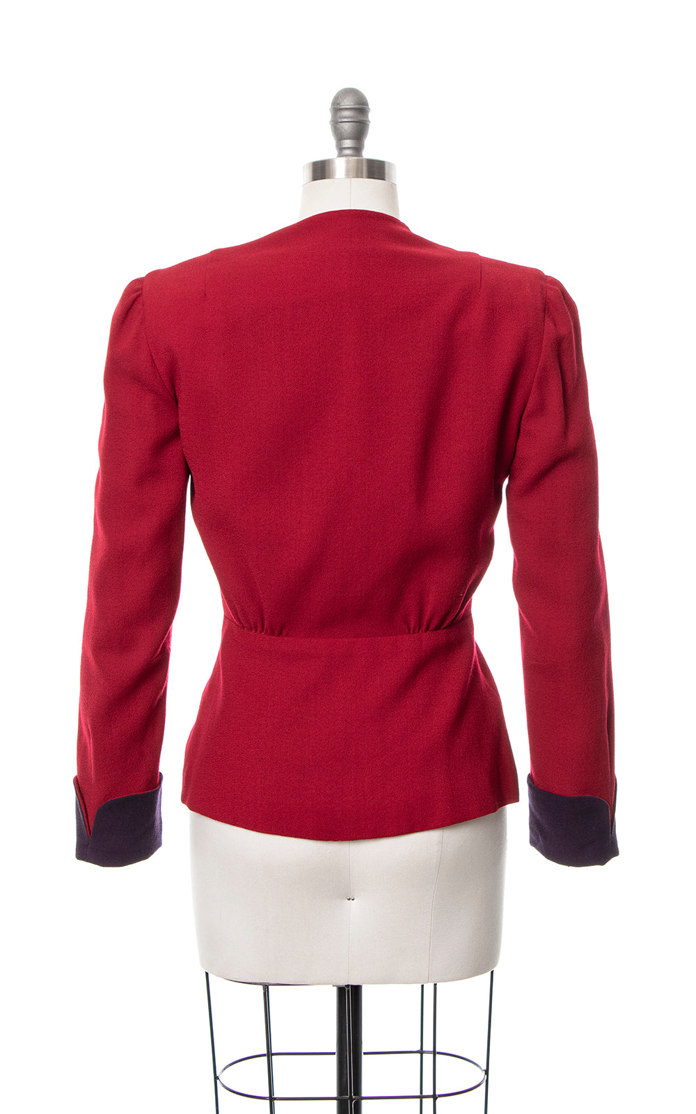 Vintage 1940s Color Block Wool Crepe Red Purple Blazer small Birthday Life Vintage