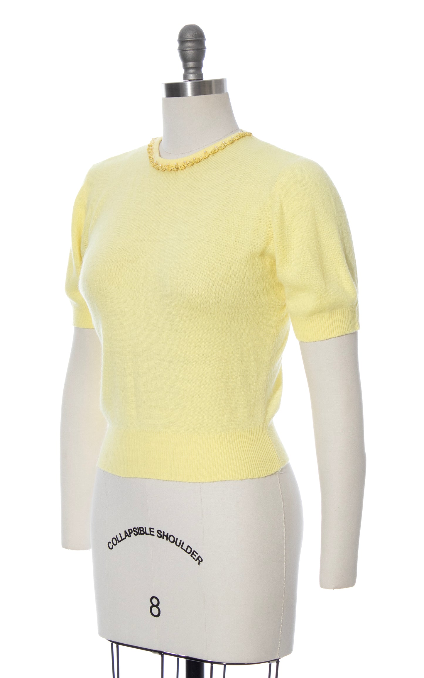 Vintage 50s 60s 1950s 1960s Beaded Light Yellow Knit Acrylic Sweater Top BirthdayLifeVintage