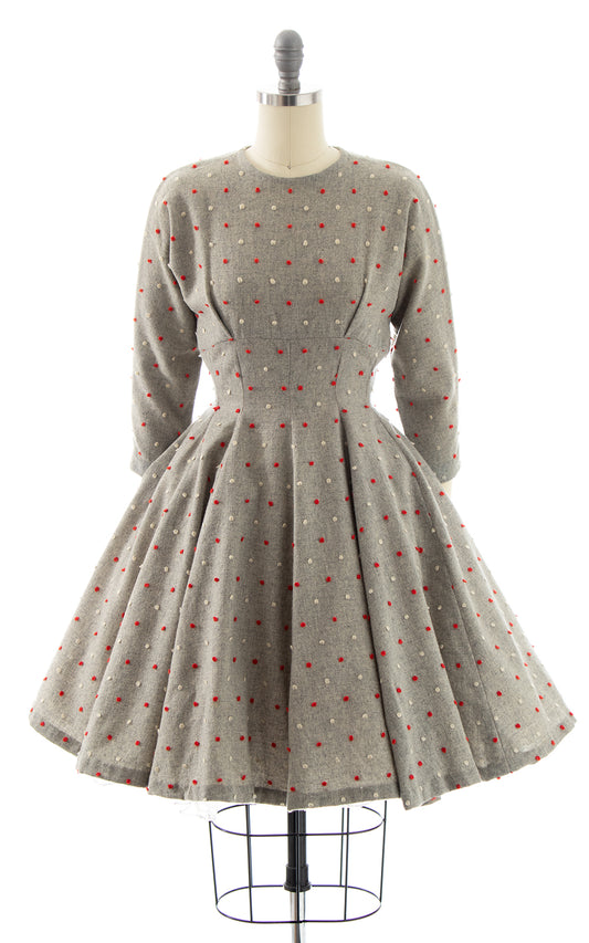 1950s Polka Dot Wool Dress | x-small/small