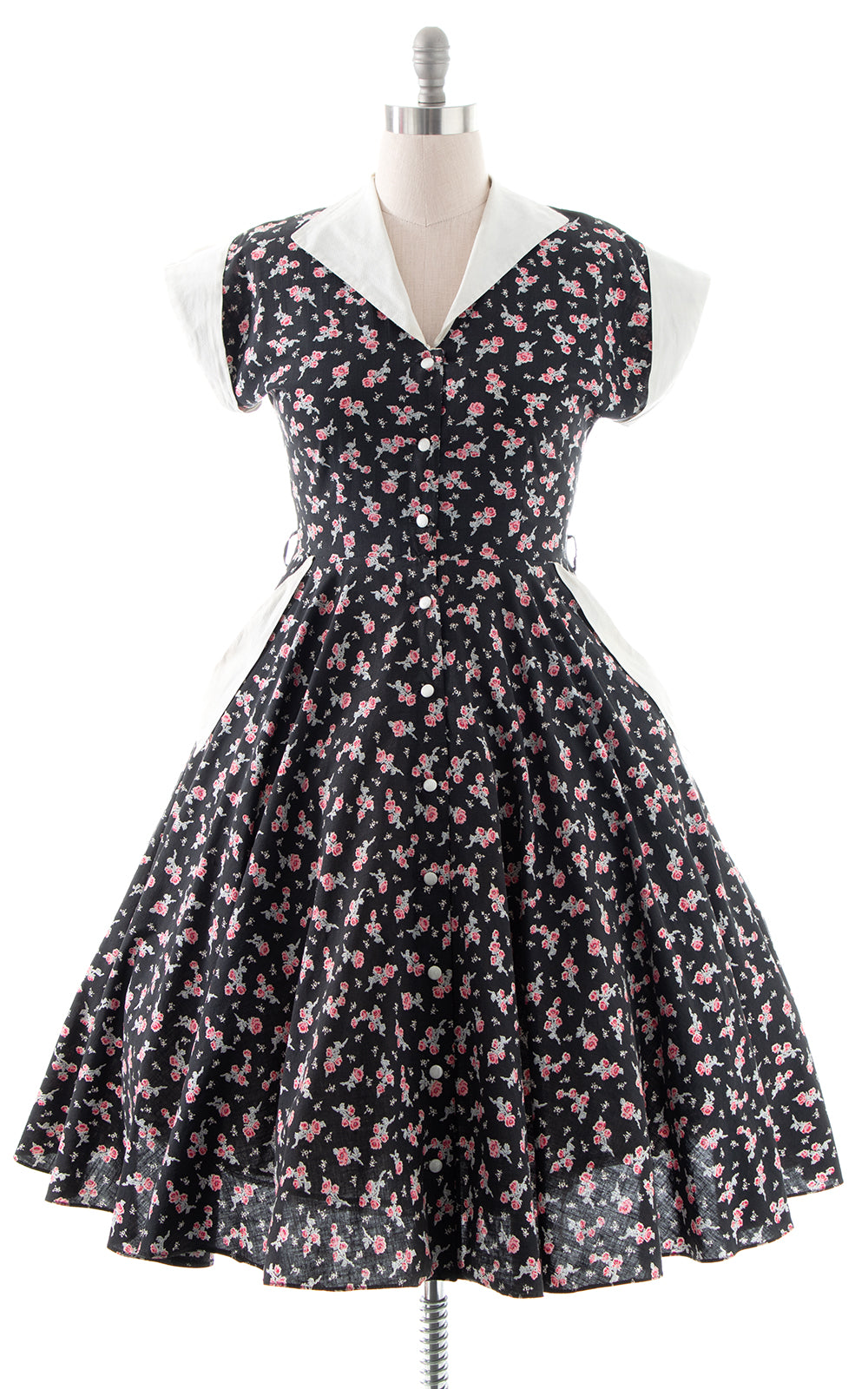 1950s Roses Shirtwaist Dress with Pockets | large