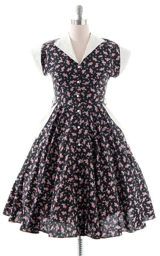 1950s Roses Shirtwaist Dress with Pockets | large