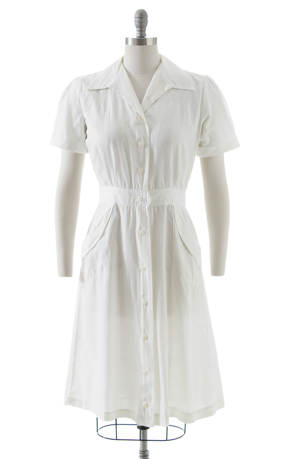 $65 DRESS SALE /// 1940s White Cotton Shirtwaist Dress