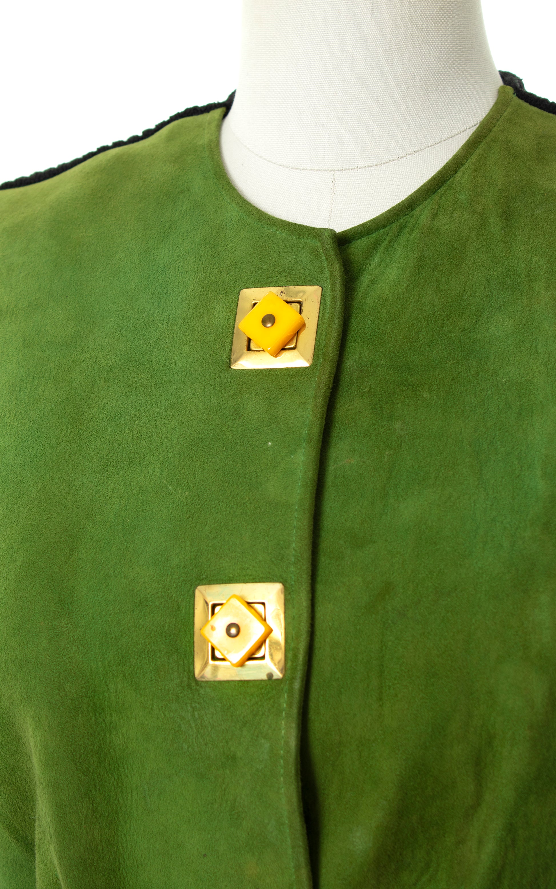 Vintage 1930s 30s SPORTIGAN Green Suede & Black Knit Wool Sweater Jacket Birthday Life Vintage