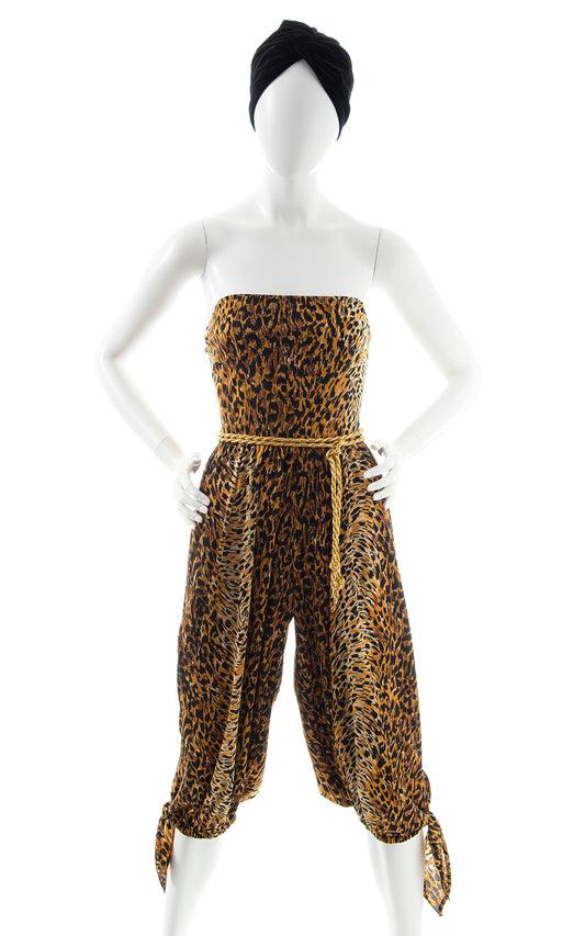 1970s Leopard Print Slit Leg Jumpsuit | x-small/small