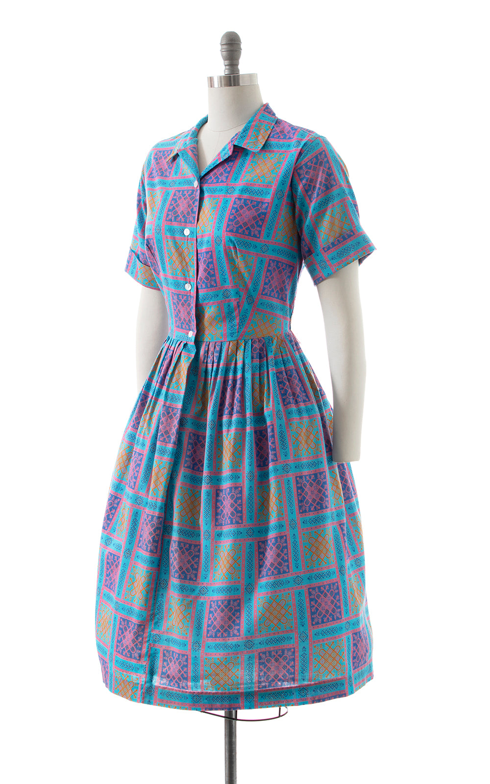 1960s Geometric Cotton Shirt Dress | medium