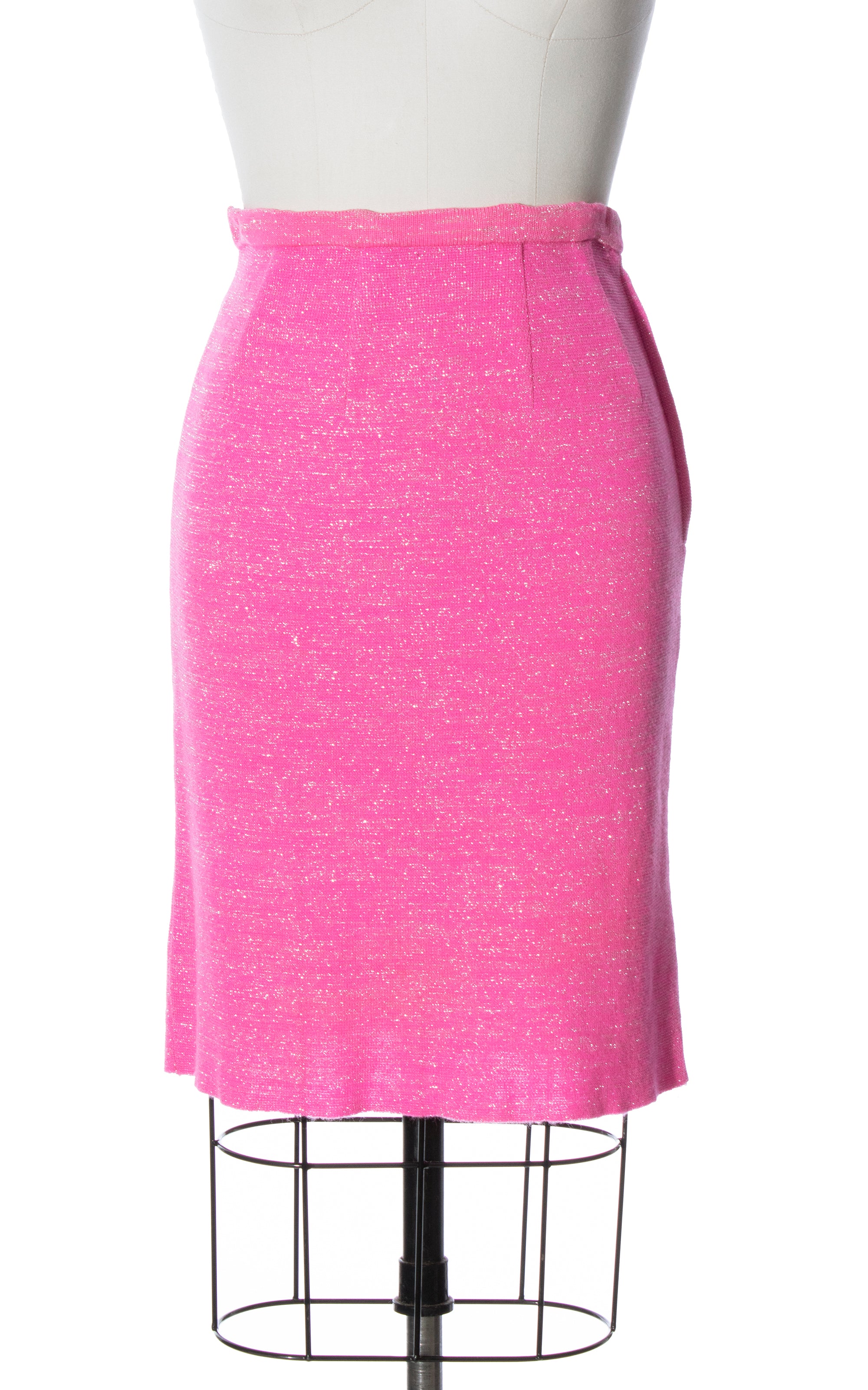 1960s Metallic Neon Pink Knit Skirt small medium Birthday Life Vintage